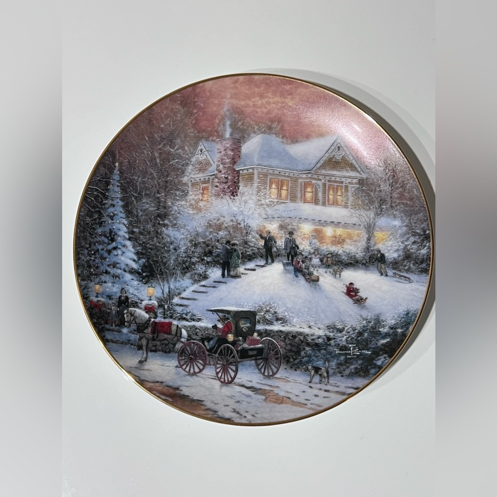 Antique Christmas plate "All Friends Are Welcome" by Thomas Kinkade